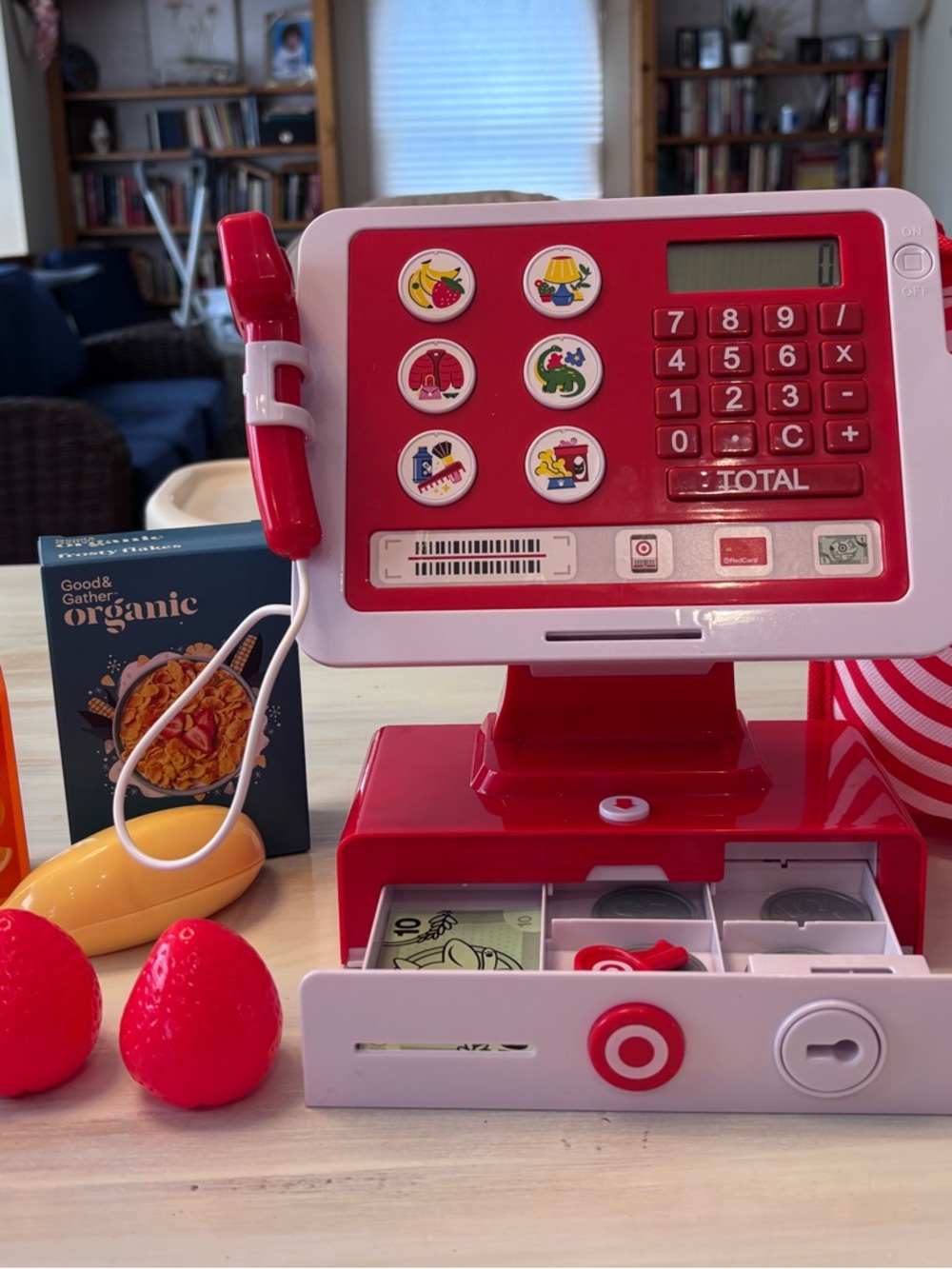 Target Red and White Kids Play Cash Register with Shopping Bag & Groceries